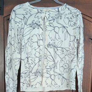 LOFT Cream Cardigan with Black Floral Outline